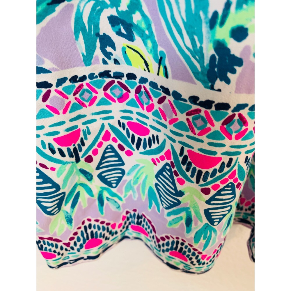 Lilly Pulitzer Wide Leg Pants Women XL Purple Teal Tropical Floral Resort Beach - Picture 6 of 10